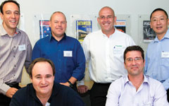 Standing left to right: Roy Alves, Bertus van Jaarsveld, Johann Schoeman and Mervyn Low. Seated left to right: Mark Chertkow, 
Gregory Collier